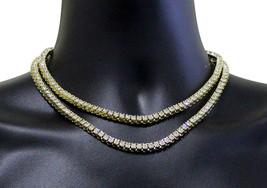 2pc Choker Cz Chain Set Tennis Links 14k Gold Plated Jewelry 16&quot; 18&quot; Necklaces - £13.06 GBP