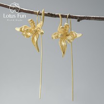 Elegant Iris Flower Dangle Earrings Real 925 Sterling Silver Gold Earrings for W - £41.62 GBP