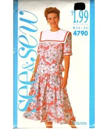 See &amp; Sew 4790 Misses and Petite 16 to 24 Dress Vintage Uncut Sewing Pat... - $7.66