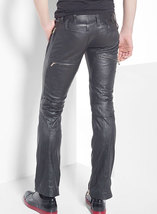 Leather Biker Jeans Pants Black Colour Mono ectric, Men Wasit Belted Pants - £141.89 GBP