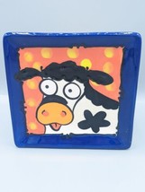 Art Pottery Square Trivet Plate Whimsical Cow Dish by Splashy NZ New Zea... - $24.34