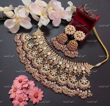 VeroniQ Trends-Indian Bridal Handmade Big Kundan With Wine Color Beads Choker Ne - £359.64 GBP