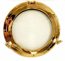 Antique Brass Porthole Gold Finish Port Mirror Wall Hanging Ship Porthole Decor - £78.46 GBP