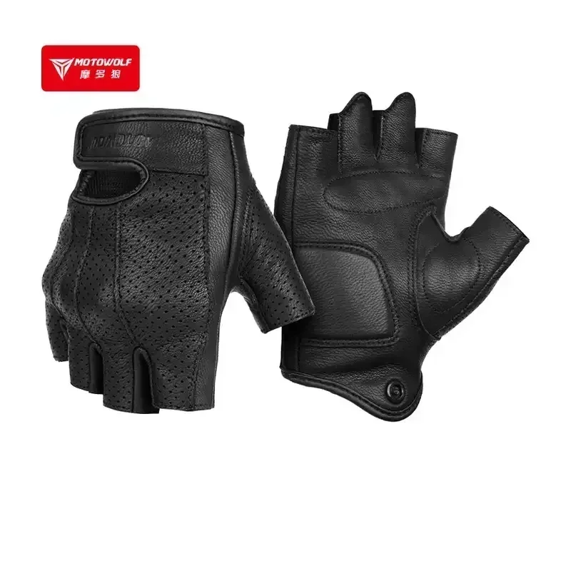 Motorcycle Riding Sheepskin Retro Gloves Summer Outdoor Half Finger Perforated - £29.26 GBP