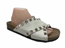 Sam Edelman White Leather Studded Slide Sandals Cork Comfort Footbed Sz 10  - £22.33 GBP