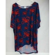 LuLaRoe Irma Tunic Blue With Red Floral Design Size Large - $9.38
