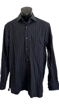 ZANELLA men&#39;s M dress casual shirt Italy dark navy blue striped luxury - £54.84 GBP