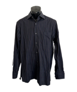 ZANELLA men&#39;s M dress casual shirt Italy dark navy blue striped luxury - £55.93 GBP