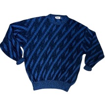 VTG Franco Ziche Italy Blue /Black Cotton Sweater Tundra Coogi Style 80s... - $87.32