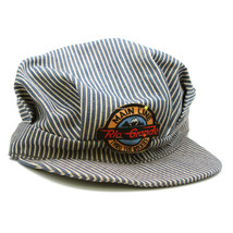 Railroad Hat Rio Grande Train Engineers Blue White Ticking Striped Patch Vintage - £18.43 GBP