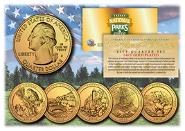 2012 America The Beautiful 24K GOLD PLATED Quarters Parks 5-Coin Set w/C... - £12.46 GBP