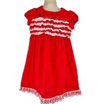 Hanna Andersson Girls 100 US 4 Dress Corduroy Red White Ruffled Cap Sleeves - £16.35 GBP