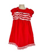 Hanna Andersson Girls 100 US 4 Dress Corduroy Red White Ruffled Cap Sleeves - $20.79