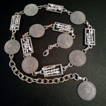 VTG 70/80s Boho Hippie Type 39&quot; Silvertone Medallion Beaded Belt Claw Clasp Nice - £10.96 GBP