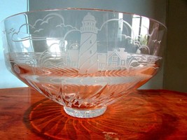 Lenox Lead Crystal Glass Etched console Bowl etched Light House Clouds - £31.65 GBP