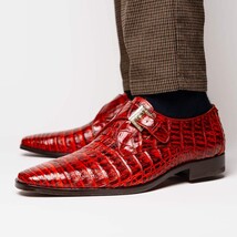 Rovigo Genuine Caiman Crocodile Monk Strap Shoes Rustic Cognac image 6