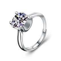 Classic 2Ct Round Moissanite Diamond Cowhead 925 Sterling Silver Adjustable Ring - £79.81 GBP