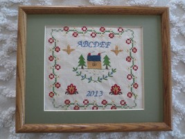 Framed 2013 Machine Embroidered ALPHABET SAMPLER on Aida Wall Hanging - 11&quot; x 9&quot; - £9.48 GBP