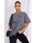 Pretty Little Things CHARCOAL MONTANA LOGO OVERSIZED WASHED T SHIRT NEW - €8,58 EUR