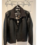 Black Faux Leather Button Up Jacket Men Size M With Removable Collar G A... - £25.78 GBP