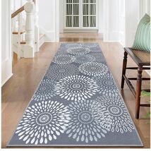 Stylish 2x6 ft Washable Runner Rug with Non-Slip Backing - Grey Floral C... - $42.52