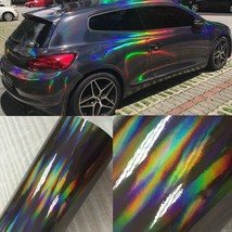 30cm*1/2/3/4/5/6M Holographic Laser Chrome Black Car Stickers Car Interior Body  - £123.16 GBP