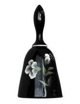 Fenton Black Bell Hand painted White Floral and Signed - $73.50