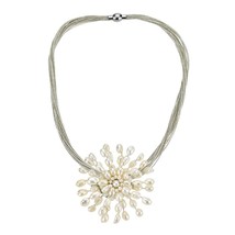 Royal Chrysanthemum White Pearl 2 In 1 Pin and Silk Necklace - £25.31 GBP