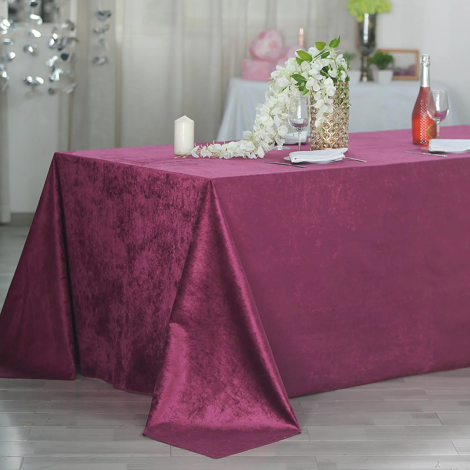Eggplant - 90&quot; x 156&quot; Premium Velvet Rectangle Tablecloth Wedding Party - £68.02 GBP