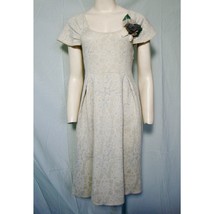 ANTHROPOLOGIE Knit Dress Cream Shawl Collar BOHO Embellished Short Sleev... - $56.04