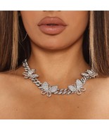 Heavy Cuban Link Butterfly Necklace Womens Jewelry Choker Ice 12mm Luxur... - £29.47 GBP