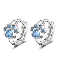 925 Silver Stud Earring Blue Zircon Cat Claw Design Earrings for Women Girl Ear  - £6.92 GBP