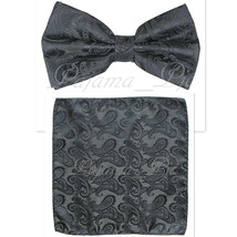 Men&#39;s Charcoal Gray BUTTERFLY Bow tie And Pocket Square Handkerchief Set... - £8.51 GBP