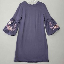 Loft Womens Dress Midi Size S Blue Stretch Cottage Embroidery Shift 3/4 ... - $11.48