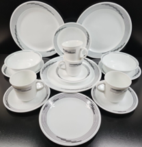 16 Pc Corelle Optic Plates Bowls Mugs Saucer Lot Vintage Corning Black White Set - £59.78 GBP