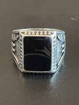 Vintage S925 Stamped Antique Silver Black Obsidian Men Woman Ring Size 8 - £11.87 GBP