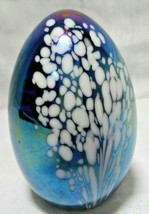 Glass Eye Studio Msh Signed Iridescent Spots Egg Shaped 2 1/2&quot; Paperweight 1987 - £32.22 GBP