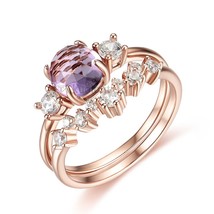 1.2CT Rose Cut Amethyst Gemstone Set Ring for Women Real 925 Sterling Silver Jew - £38.97 GBP
