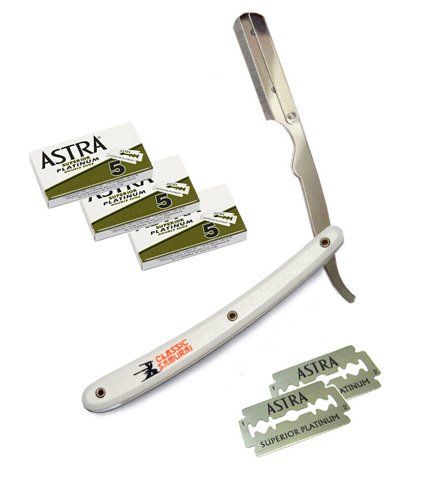Stainless Steel Straight Edge Barber Razor with 15 Astra Double Blades (... - $13.99
