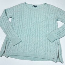 American Eagle Cable Knit Sweater Sz Large Womens Mint Green Zippers Long Sleeve - £10.86 GBP