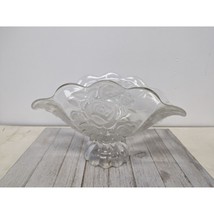 Embossed Rose Glass Banana Boat Footed Fruit Bowl 12&quot; x 6&quot; Flower Roses - $34.97
