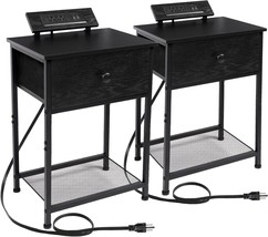 Amhancible Black Nightstands Set Of 2, Small End Tables For The Living Room With - £59.91 GBP