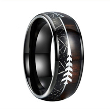  Cool 8MM Black Men&#39;s Tungsten Ring Wedding Band with Arrow Wood - £23.55 GBP
