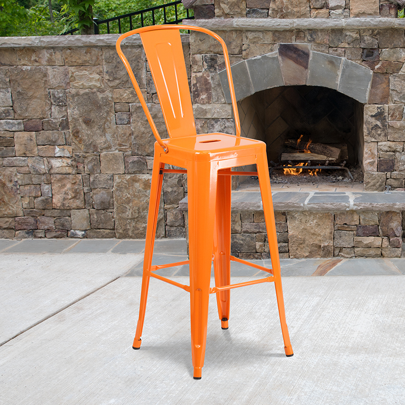 30" Orange Metal Outdoor Stool CH-31320-30GB-OR-GG