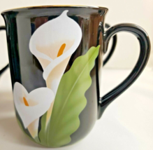 Calla Lily 4 Mugs Black Gold Trimmed Otagiri Hand Crafted Made in Japan - £25.01 GBP