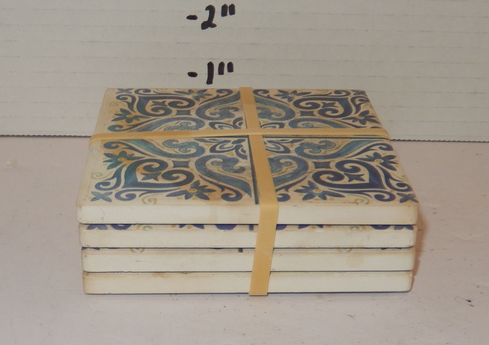 Vintage Porto Blue & White Ceramic Tile Coasters Set of 4 Portuguese Azulejos Item image 4