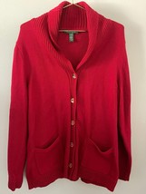Lauren Ralph Lauren Cardigan Women&#39;s 1X Red 100% Cotton Button Up Shawl ... - $30.39