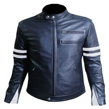 Black Leather Jacket 100% Cowhide Leather Biker Style Armored Motorcycle Coat - $199.99