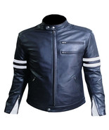Black Leather Jacket 100% Cowhide Leather Biker Style Armored Motorcycle... - £157.37 GBP