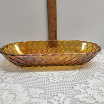 Vtg Indiana Glass Amber Carnival Basket Weave Celery Cracker Bread Dish 10&quot;x5&quot; - £12.94 GBP